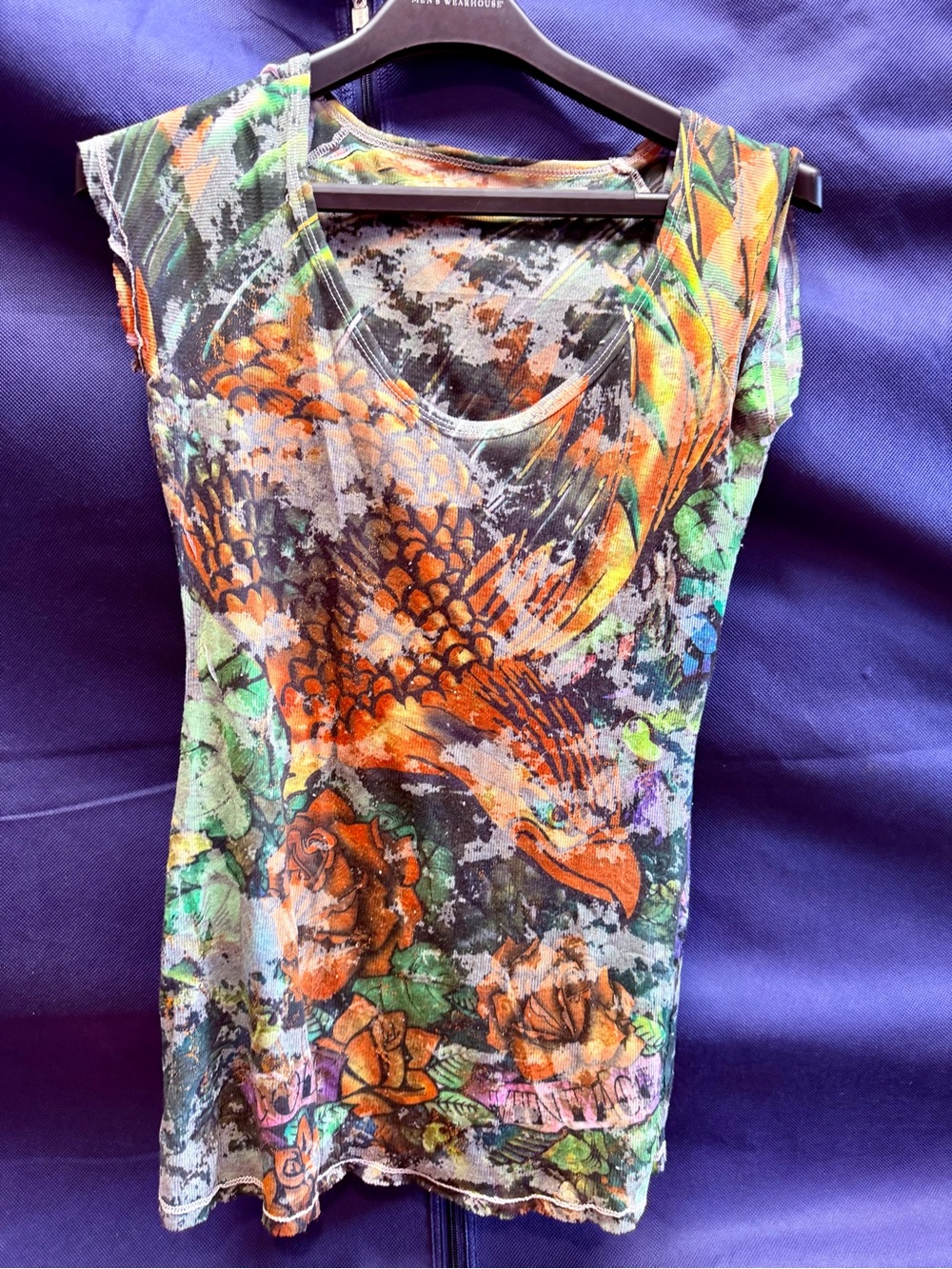 Y2K Dragon - thin /sheer /Floral & Eagle Print Scoop Neck Women’s Top - Orange